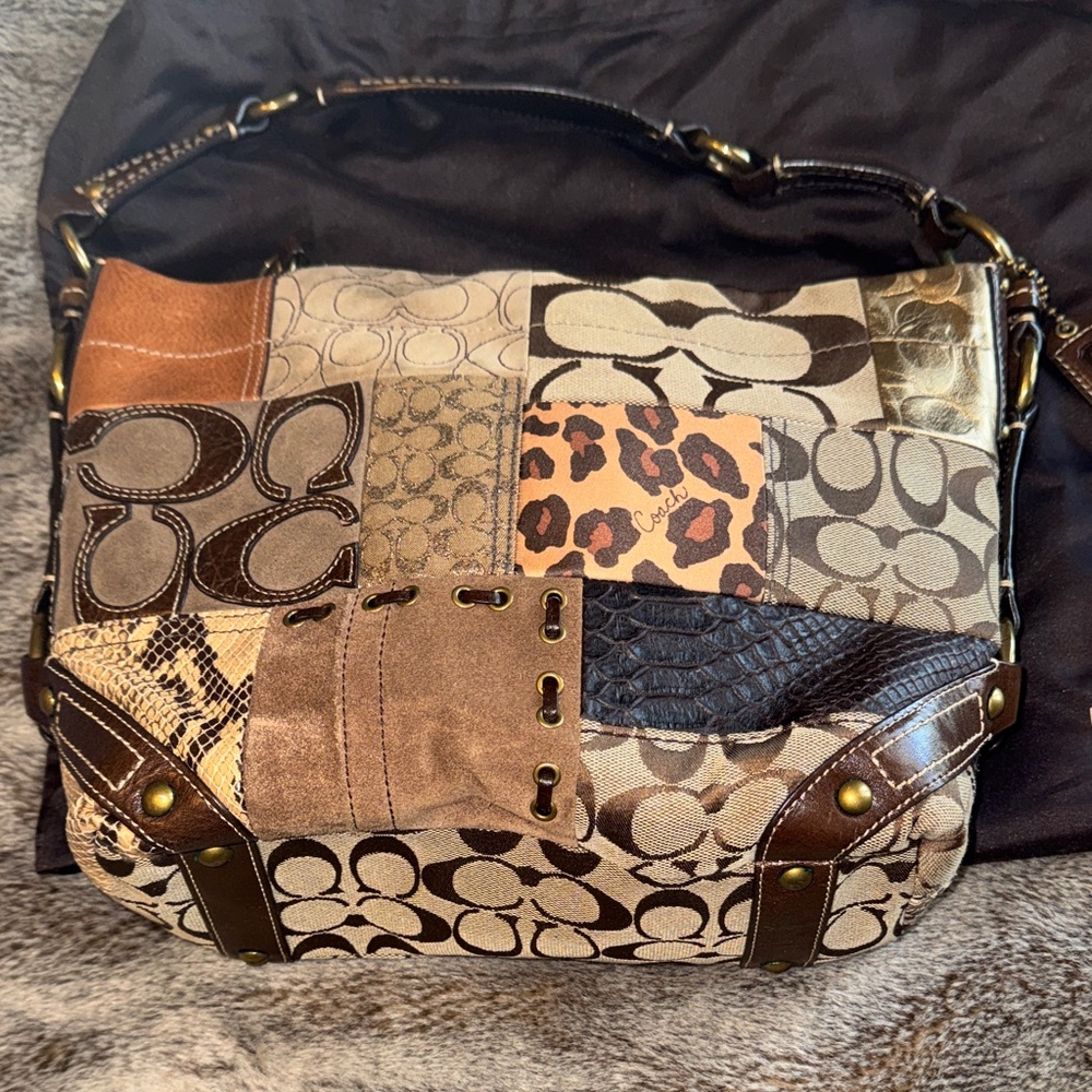 Coach Patchwork Shoulder Bag in Brown, Tan & Cream - Picture 2 of 7